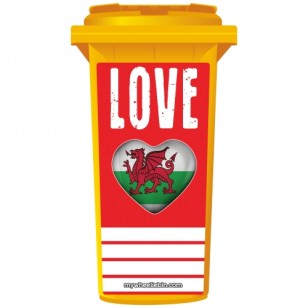 Love Wales Heart Wheelie Bin Sticker Panel